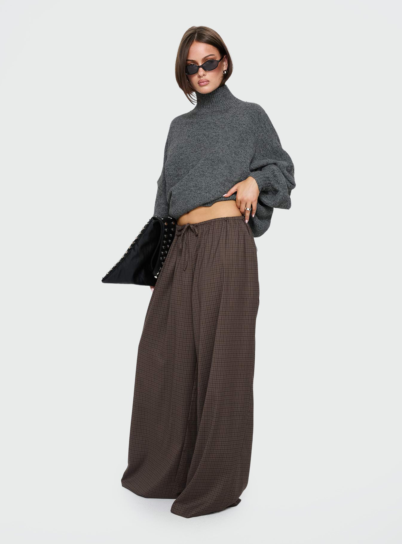 Bungala Oversized Relaxed Pant Brown Check | Princess Polly