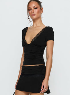 Amia Lace V Neck Top Black