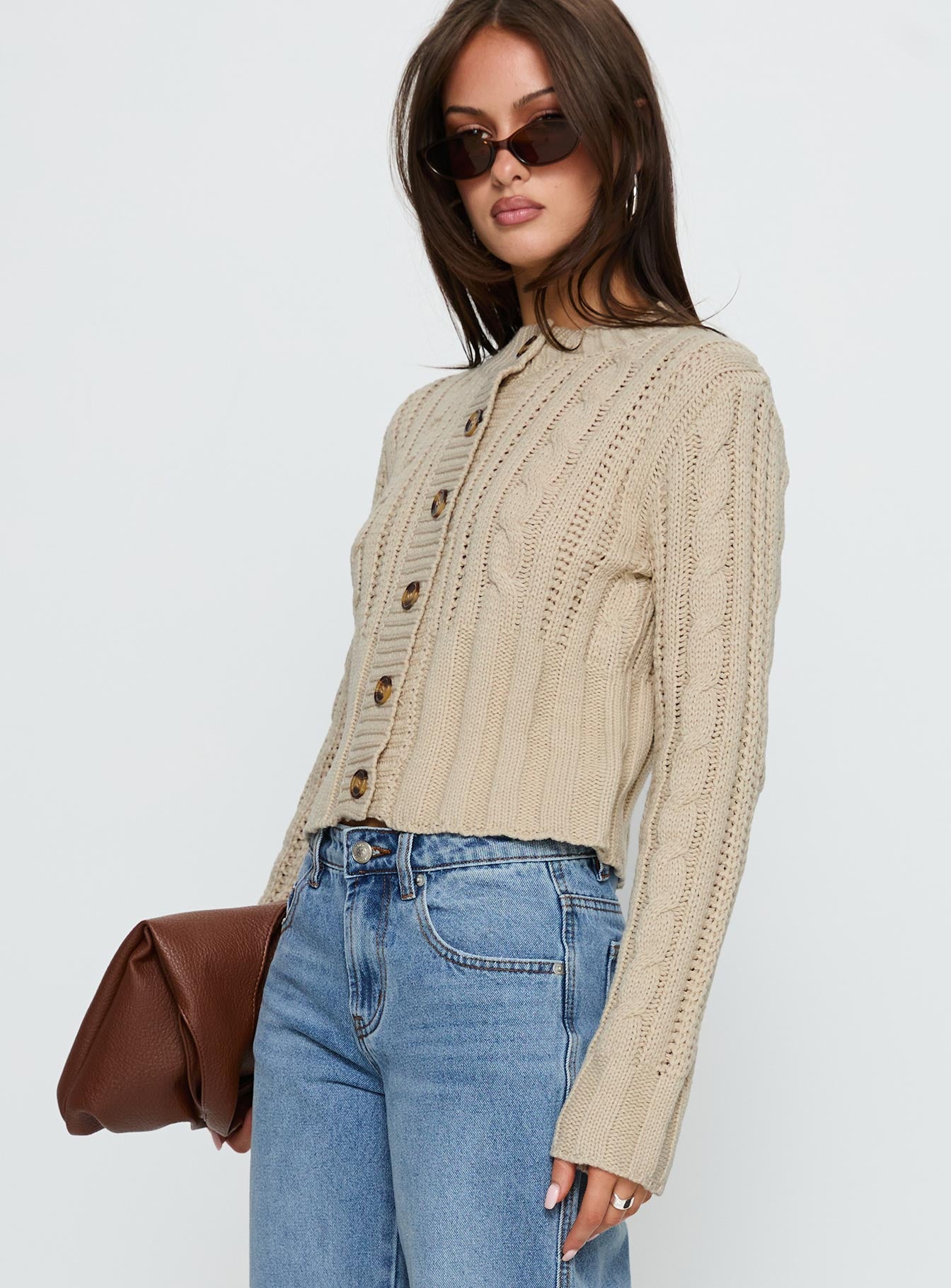 Donielle Cable Knit Cardigan Beige | Princess Polly