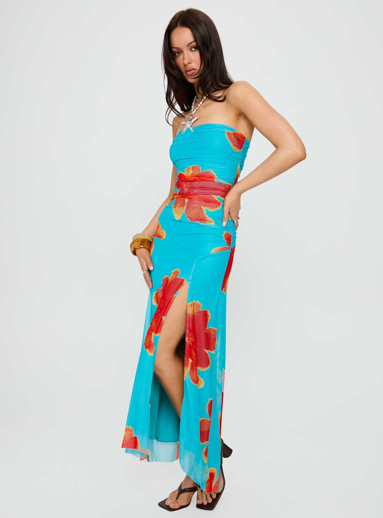 princess polly strapless floral dress Celik Strapless Maxi Dress Black / Floral