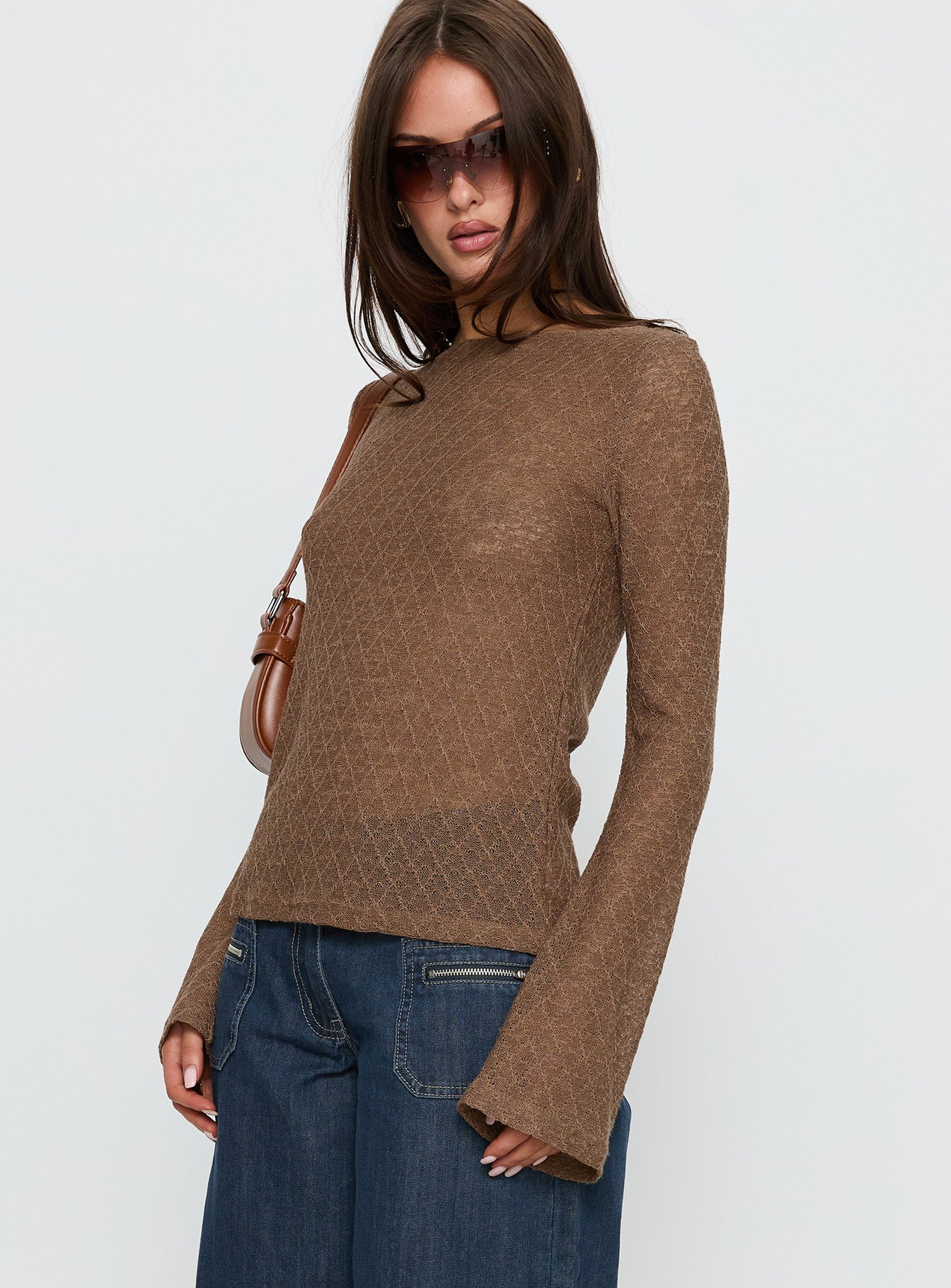 Tuppence Textured Long Sleeve Top Brown