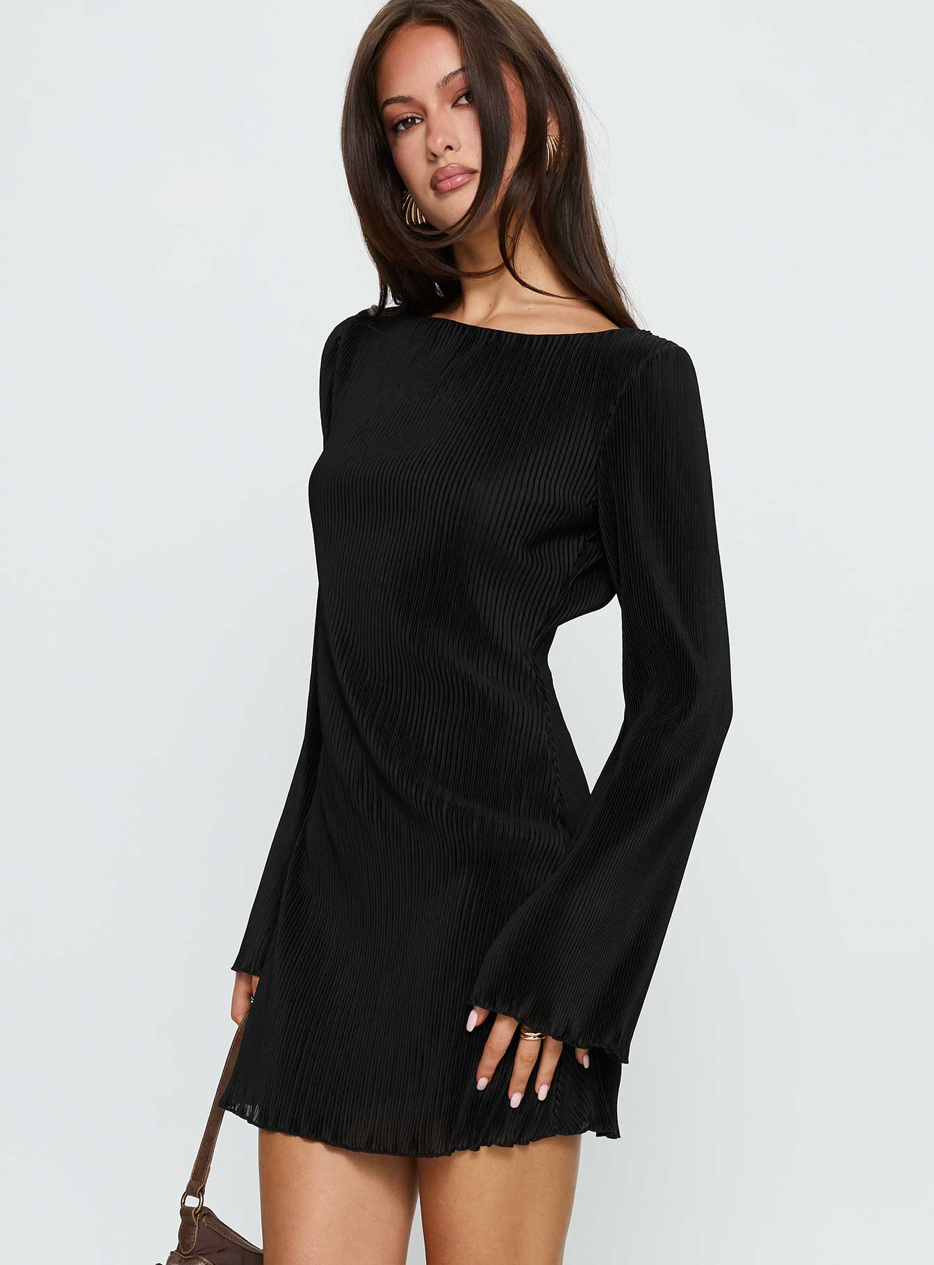 Lukea Long Sleeve Plisse Mini Dress Black | Princess Polly Lukea Long Sleeve Plisse Mini Dress Black | Princess Polly