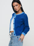 side view of model wearing Princess Polly Oak Meadow Cardigan Blue 