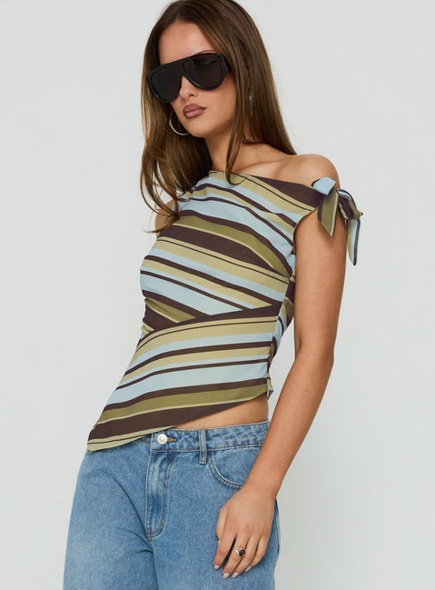 Ambrozia Asymmetrical Top Green Multi Stripe