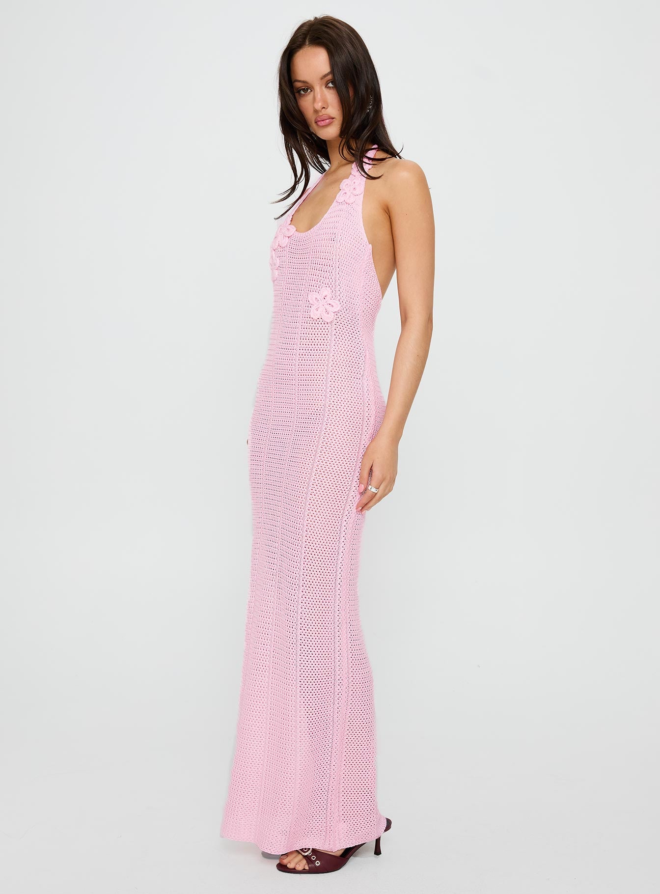 Nalanie Halter Crochet Maxi Dress Pink | Princess Polly Nalanie Halter Crochet Maxi Dress Pink | Princess Polly