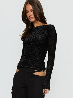 Vila Lettuce Trim Long Sleeve Top Black Zebra