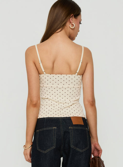 Shilloh Tie Detail Cami Top Cream Polka Dot