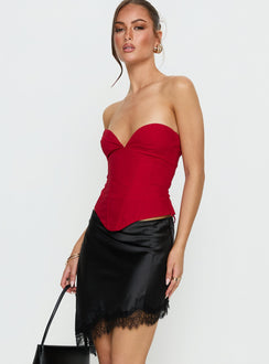   side view of model wearing Princess Polly Idette Lace Asymmetrical Mini Skirt Black Mini Skirts 