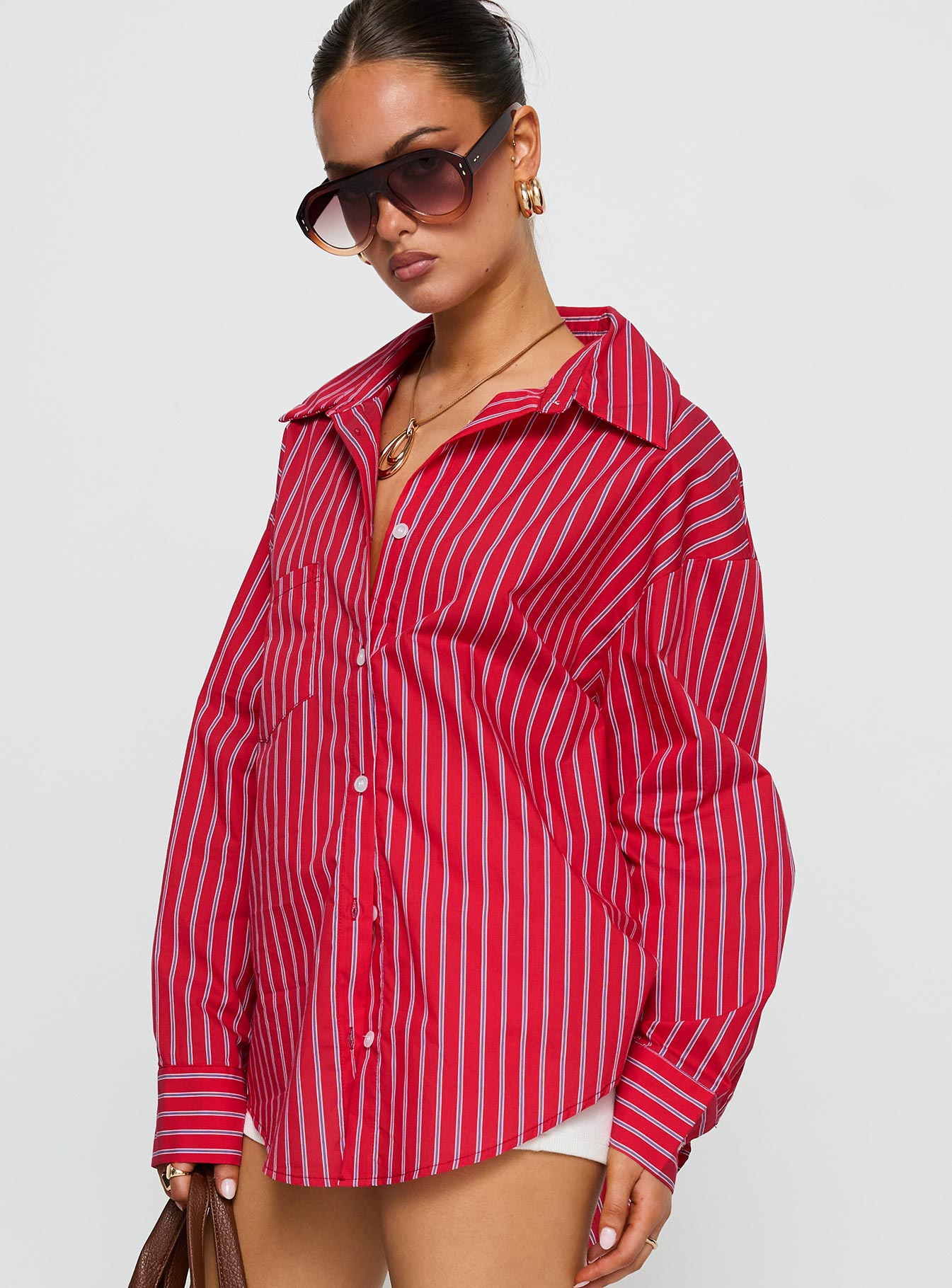 Kodhi Oversized Long Sleeve Top Red Stripe | Princess Polly