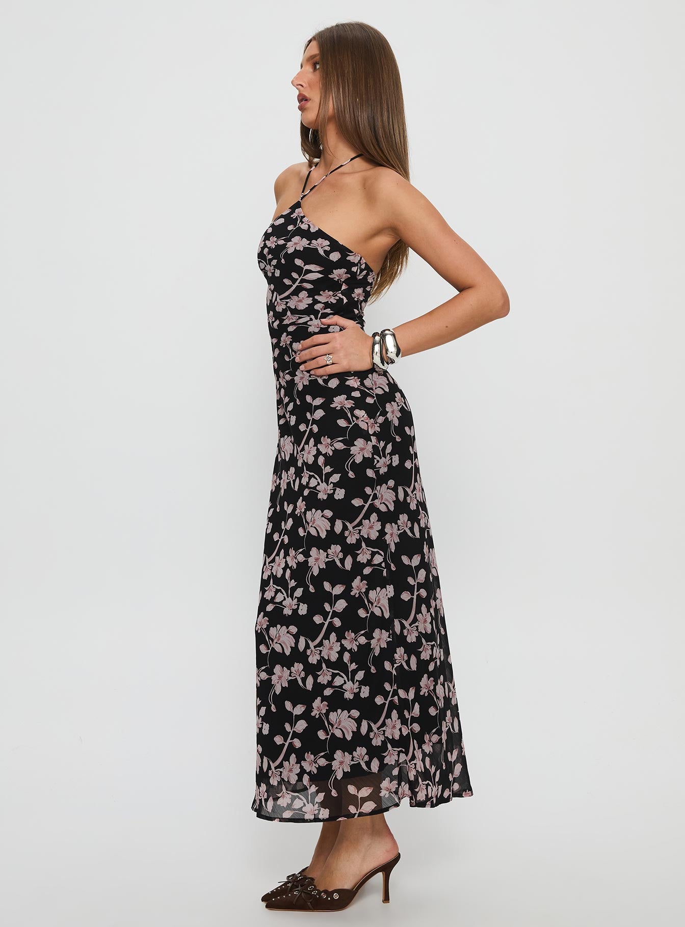 Anisa Halter Maxi Dress Black Floral