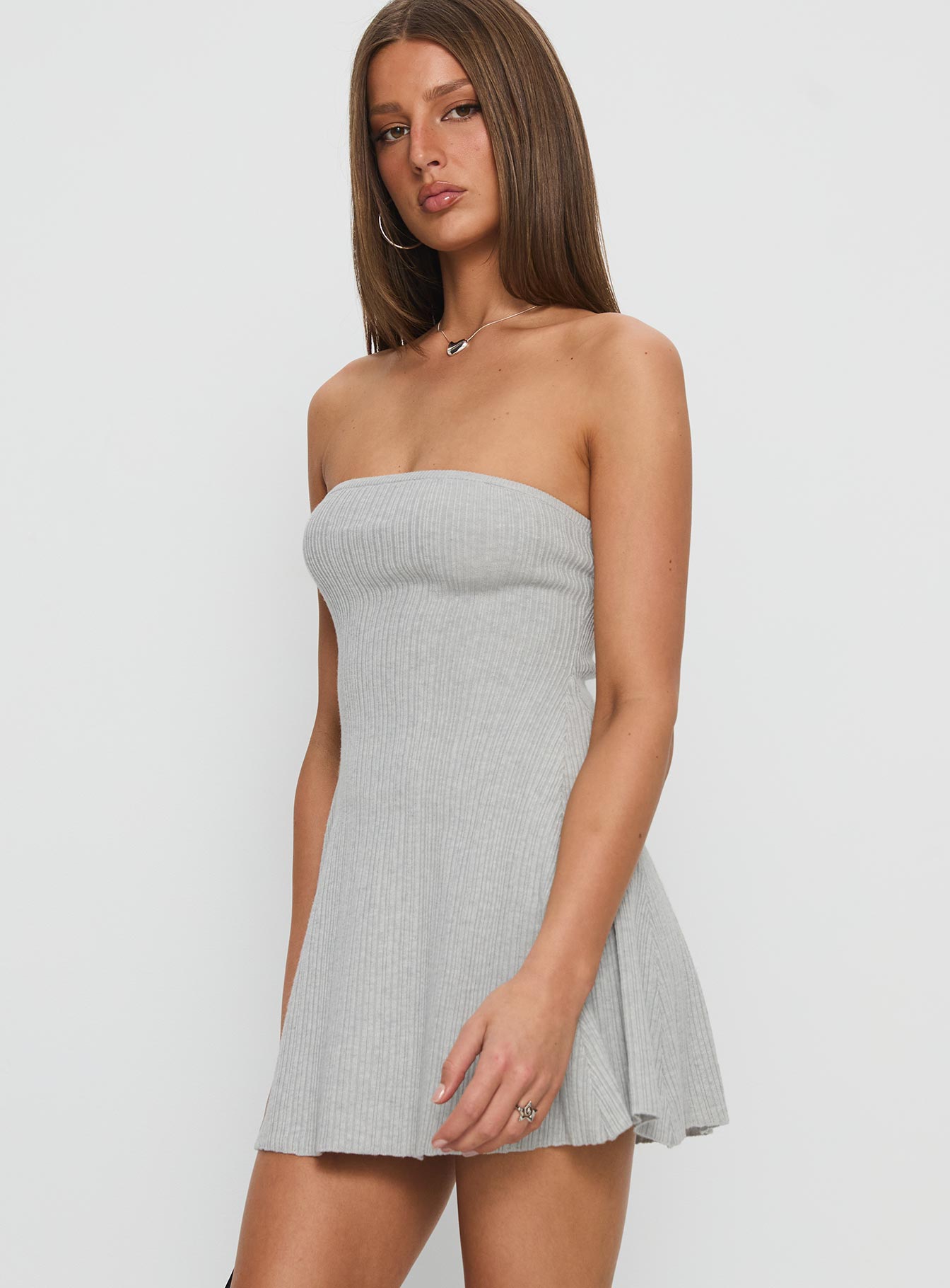 Dalilah Strapless Rib Knit Mini Dress Grey
