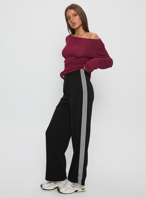 front view of model wearing Princess Polly Fusion Tailored Track Pant Black High Rise Pants 