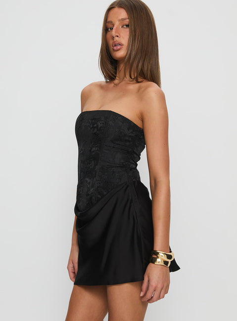 Jenevieve Strapless Drape Mini Dress | Black | Womens