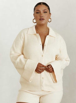 product Princess Polly Three Fourth Sleeves V-Neck  Jhett Long Sleeve Knit Shirt Cream Curve