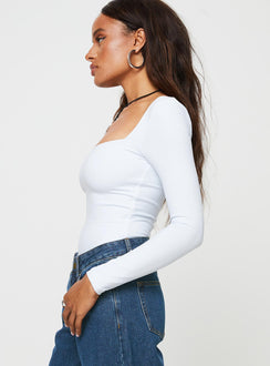 side view of model wearing Princess Polly Mera Long Sleeve Bodysuit White Full Sleeves 