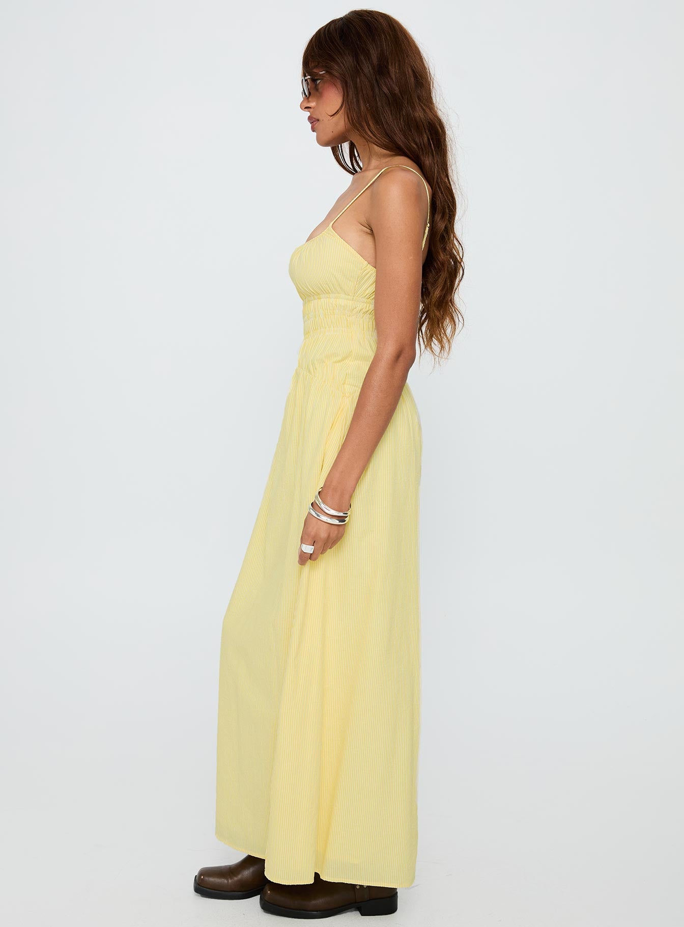 princess polly yellow maxi dress Magnolie Shirred Maxi Dress Yellow Stripe