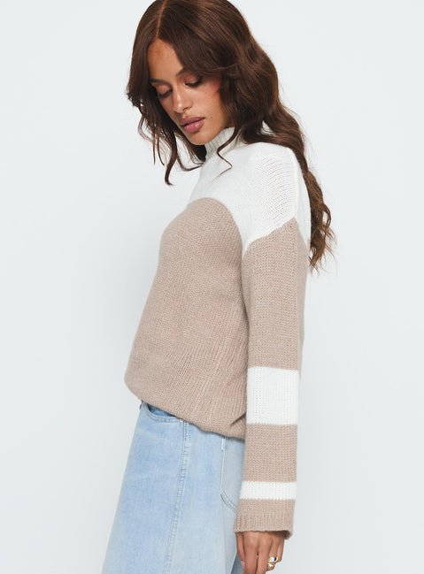 side view of model wearing Princess Polly Brandalyn Contrast Mock Neck Knit Sweater Multi 