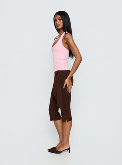 Lizana Tie Side Capri Pants Brown