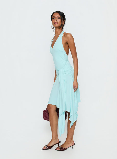 Moonlit Honey Asymmetrical Halter Jersey Midi Dress Turquoise | Princess Polly Moonlit Honey Asymmetrical Halter Jersey Midi Dress Turquoise | Princess Polly