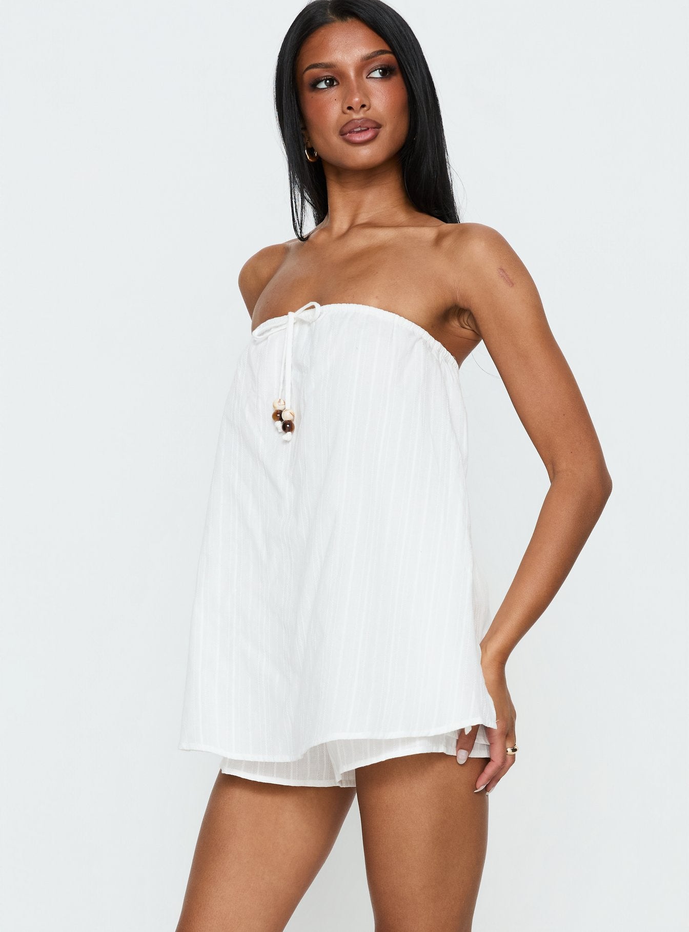 Isafelia Strapless Playsuit Off White | Princess Polly