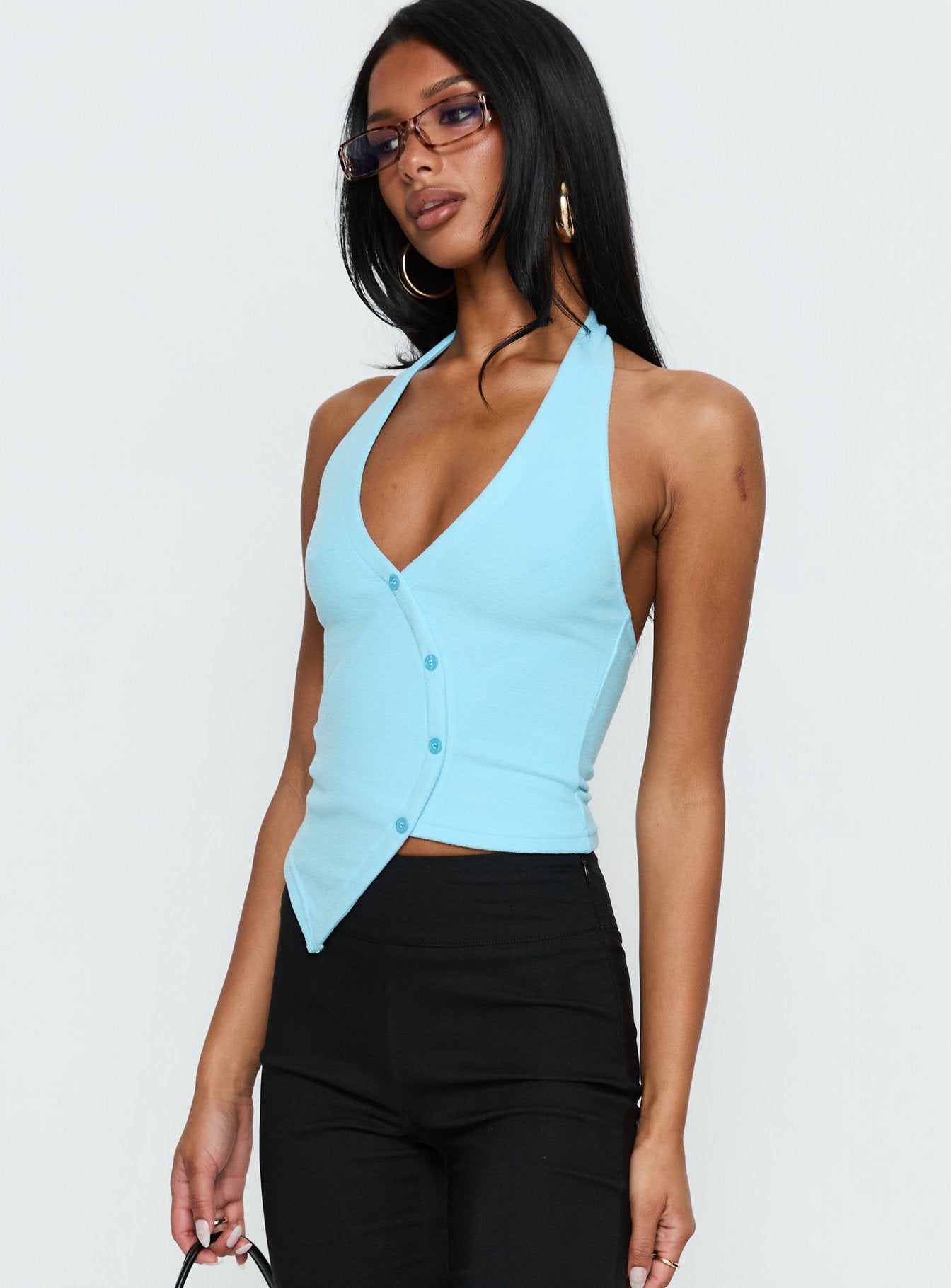 Avrilla Wrap Knit Top Blue | Princess Polly
