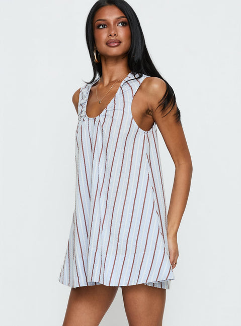 Eberta Ruched Baby Doll Mini Dress Blue Stripe