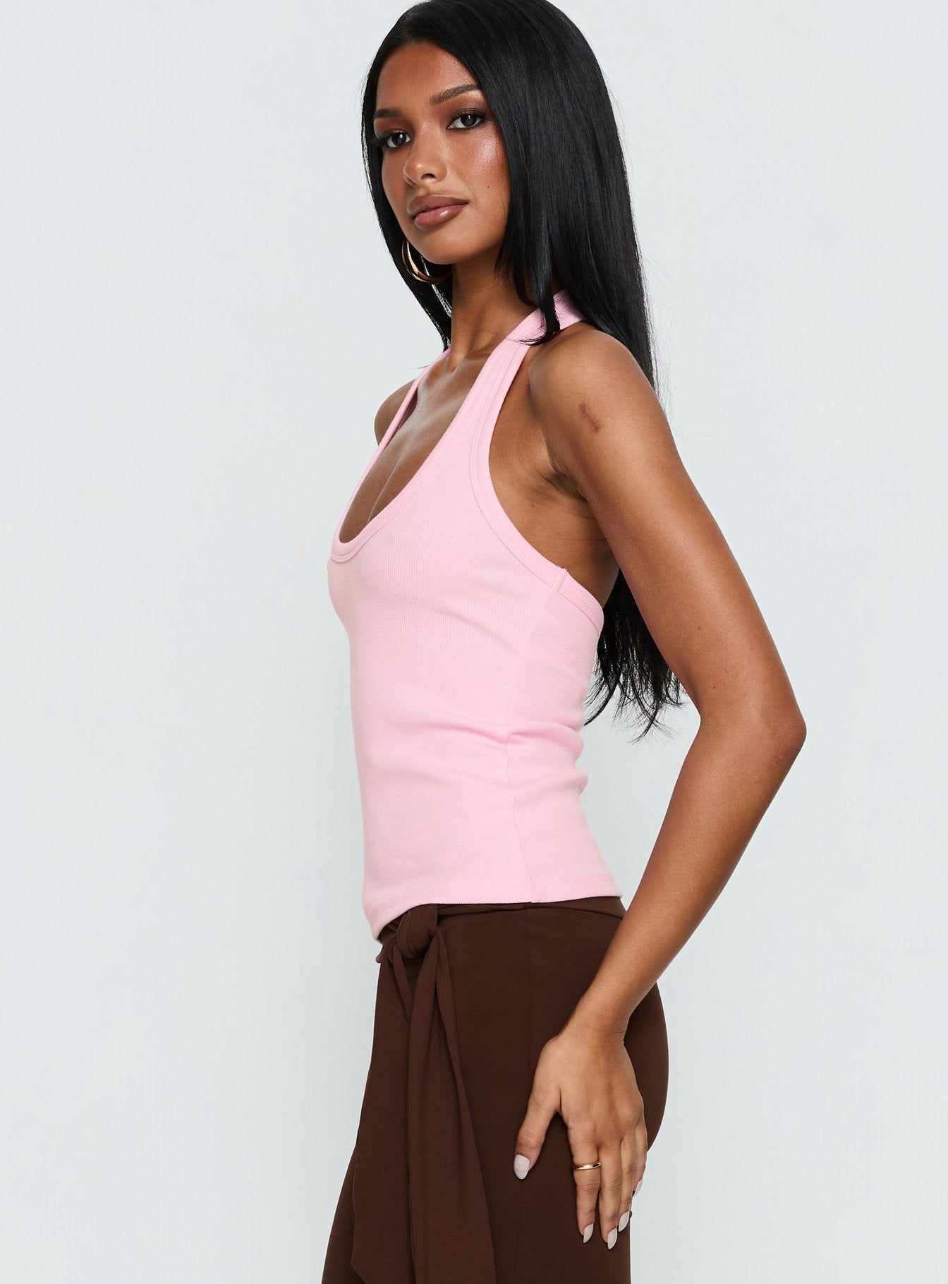 Baseline Scoop Halter Rib Tank Pink