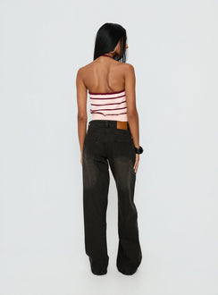 back view of model wearing Princess Polly Korinne Low Rise Baggy Jeans Washed Charcoal Low Rise Jeans 