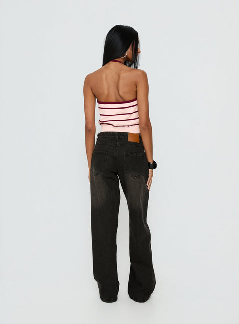 back view of model wearing Princess Polly Korinne Low Rise Baggy Jeans Washed Charcoal Low Rise Jeans 
