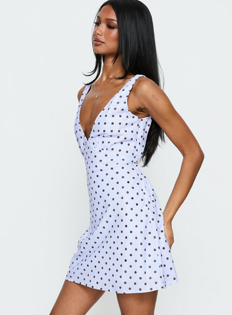 Nellie Mini Dress Blue / Brown Polka Dot