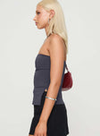 Front view of model wearing  front Princess Polly Sleeveless Asymmetric Neckline  Strutter Strapless Top Slate