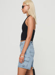 Light wash denim shorts Belt looped waist, zip & button fastening, six pockets, adjustable waistband with press button fastening Non-stretch material, unlined  Princess Polly Lower Impact 