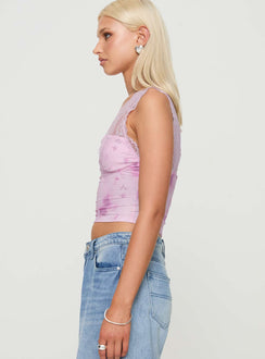 side view of model wearing Princess Polly Typha Top Pink Floral Sleeveless Plunger 
