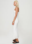 Strapless maxi dress Inner silicone strip at bust, lettuce edge hem Good stretch, fully lined