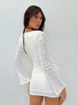 White long sleeve mini dress Square neckline Invisible zip fastening at side