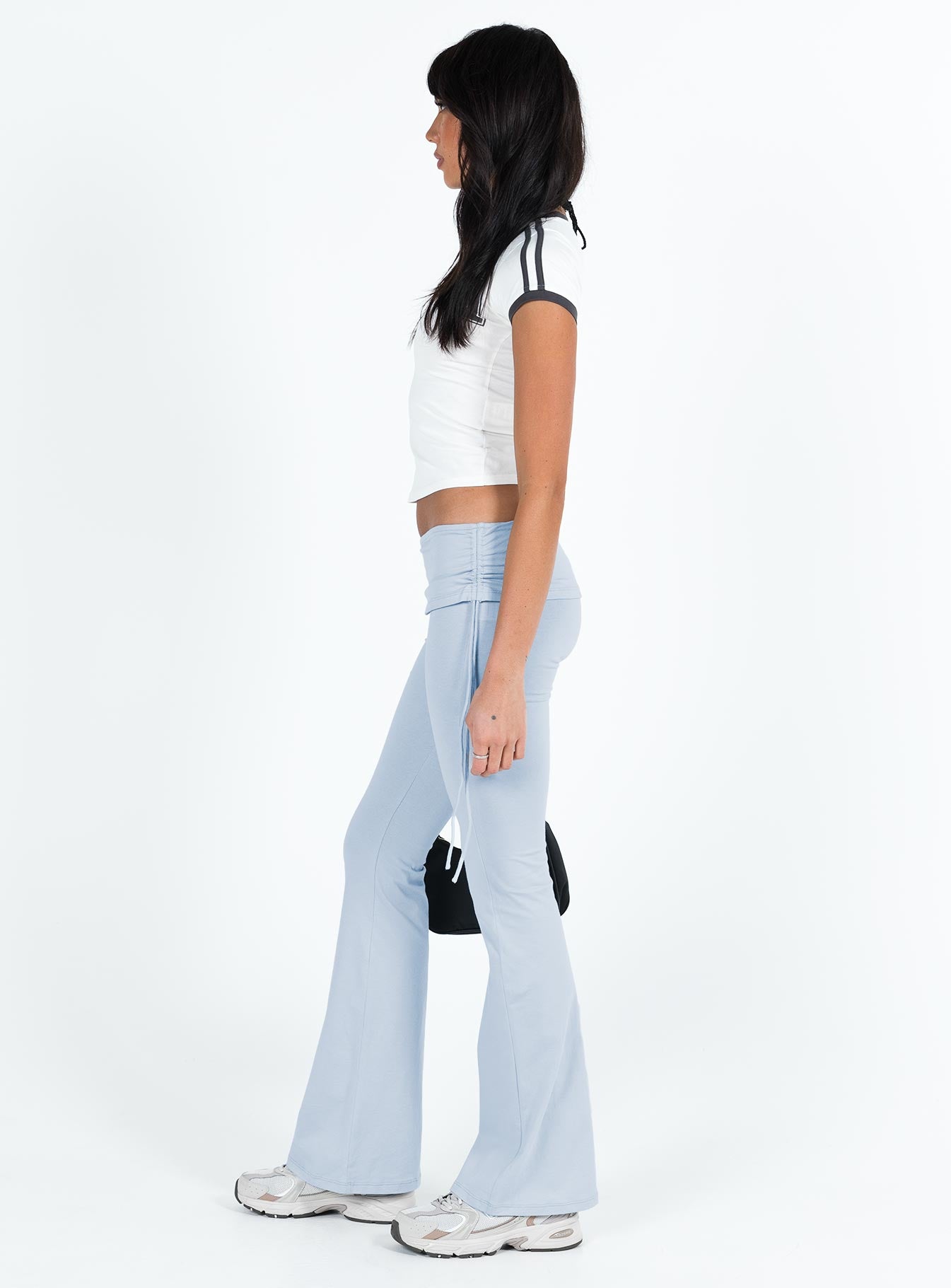 Front view of model wearing  front Princess Polly High Waisted Pants High Waisted Pants High Waisted Pants High Waisted Pants  Jacie Trouser Blue
