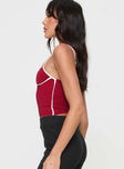 side view of model wearing Princess Polly Maidenwell Contrast Top Red Sleeveless Square Neck 