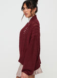 Abner Cable Cardigan Burgundy Princess Polly  Cropped 