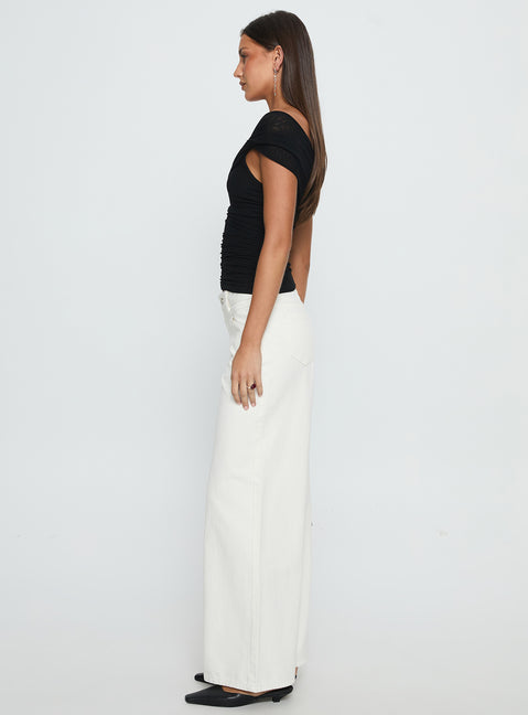 side view of model wearing Princess Polly Catiana Low Rise Wide Leg Jeans White Low Rise Jeans 