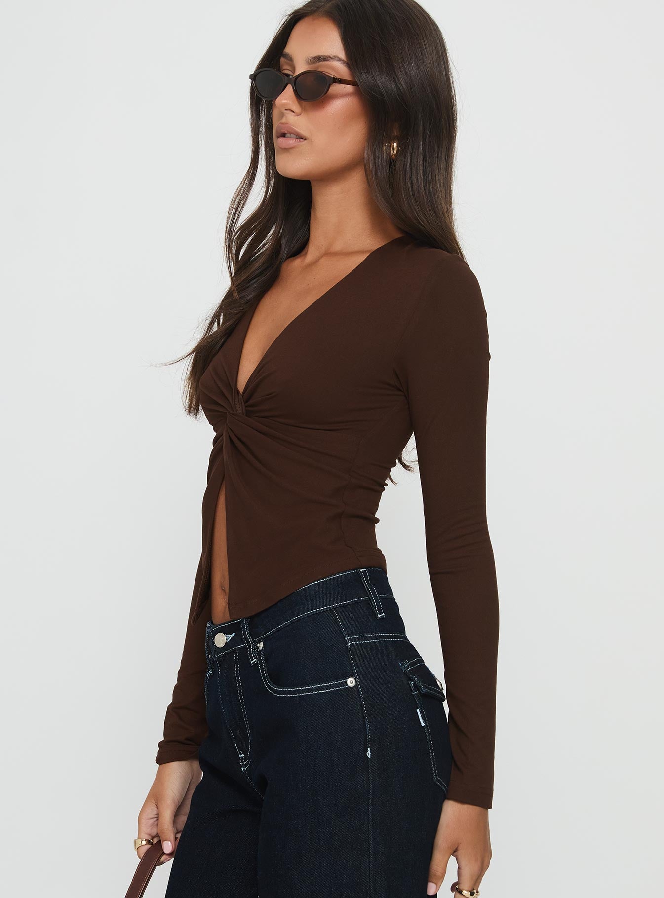 No Hard Feelings Twist Long Sleeve Top Brown | Princess Polly
