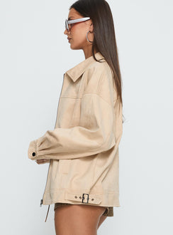 Goldsmith Faux Suede Bomber Jacket Beige