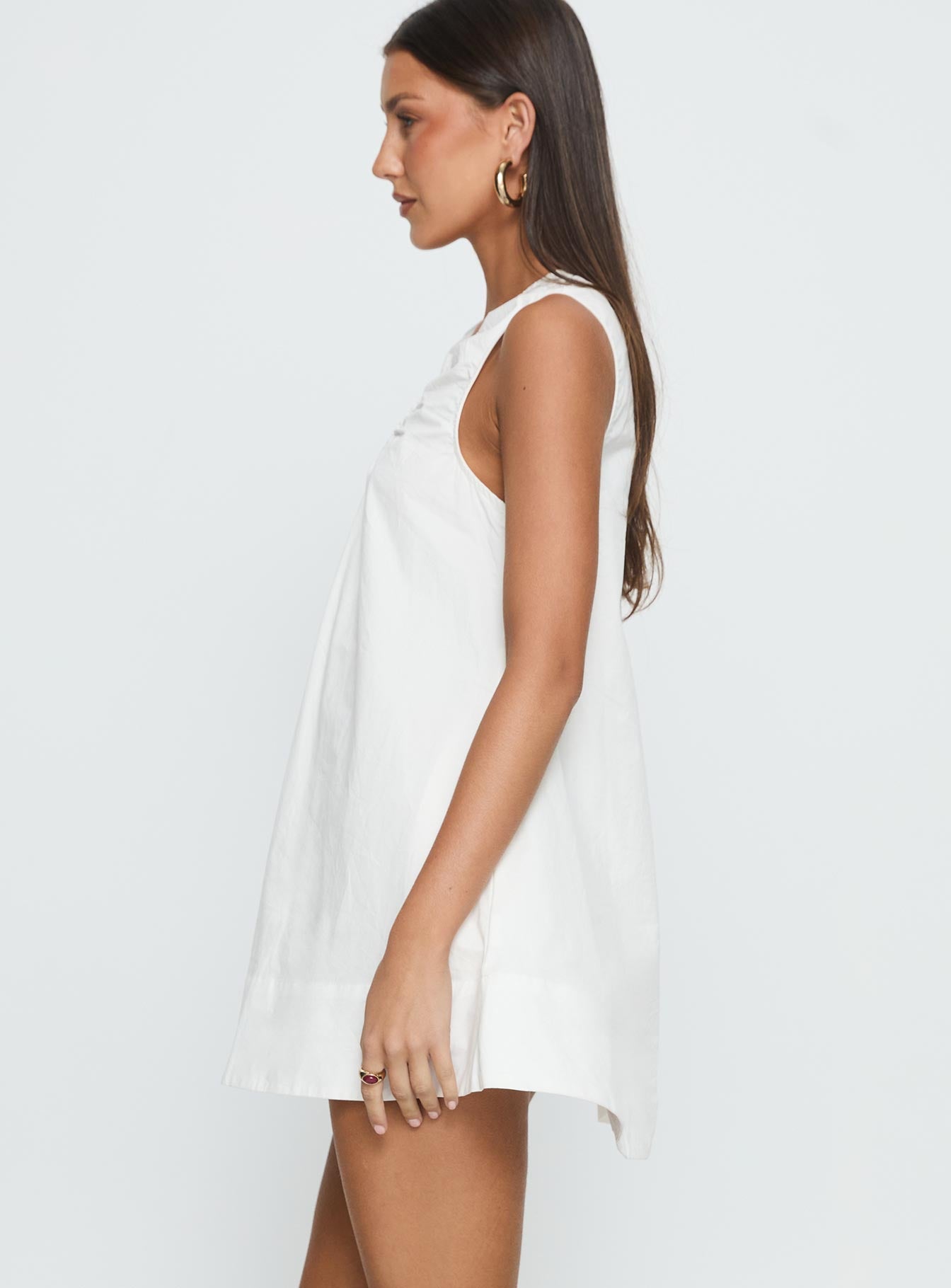 Eberta Ruched Baby Doll Mini Dress White