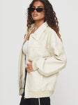 Goldsmith Faux Leather Bomber Jacket Cream