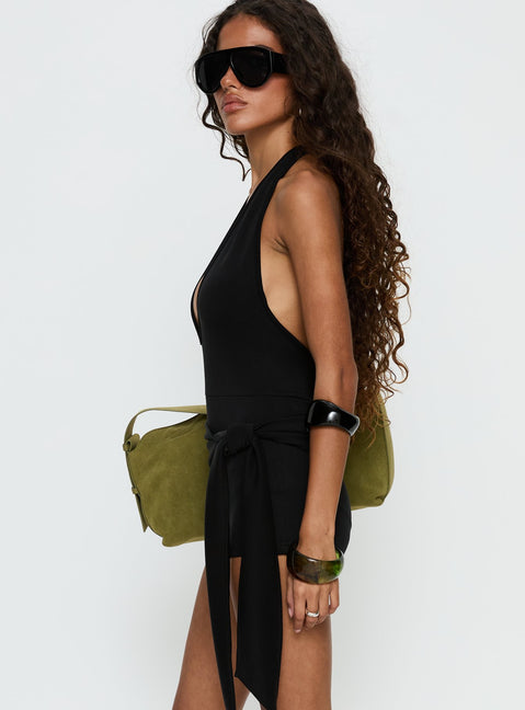 Relina Plunge Neck Halter Playsuit Black | Princess Polly Relina Plunge Neck Halter Playsuit Black | Princess Polly