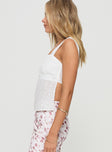 Broderie anglaise crop top Fixed shoulder straps, square neckline, shirred band at back Non-stretch material, lined bust