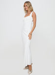 side view of model wearing Princess Polly Lillette Maxi Dress White Sweetheart Neckline 