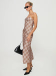 Maxi dress Tie fastening at bust, adjustable shoulder straps, invisible zip fastening at back Non-stretch, fully lines