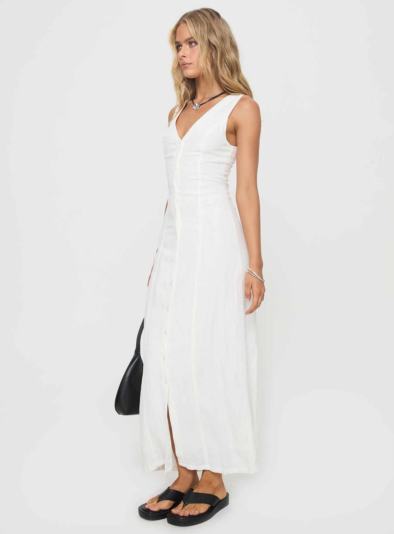 Summer Season Linen Blend Maxi Dress White | Princess Polly