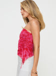 side view of model wearing Princess Polly Sturgess Strapless Top Red Sleeveless straight 