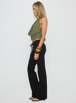 side view of model wearing Princess Polly Twinflame Low Rise Hardware Pants Black Low Rise Pants 